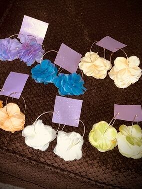 Flower Cluster Hoop Earrings - Multi Color Set